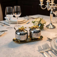 Condiment Set with Tray Food Condiment Jar Set Dust-Resistant Spice Jars with Spoons for Hosts, Home Cooks