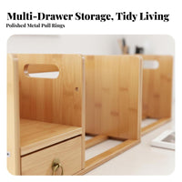Bamboo Desk Shelf with Drawers Easy Assembly Retractable Tabletop Book Rack