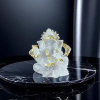 Gilded Finish Accents Thai Ganesha Statue Crystal Glass Look Elephant God Statue Wealth Attracting Ganesha Figurine Artisan-Made Craftsmanship for Home Altar, Meditation Space, Office Desk, Living Room