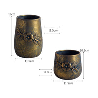 Vintage Embossed Metal Planter Open-Top Embossed Floral Planter Tapered Shape Rustic Flower Pot for Garden, Patio, Indoors