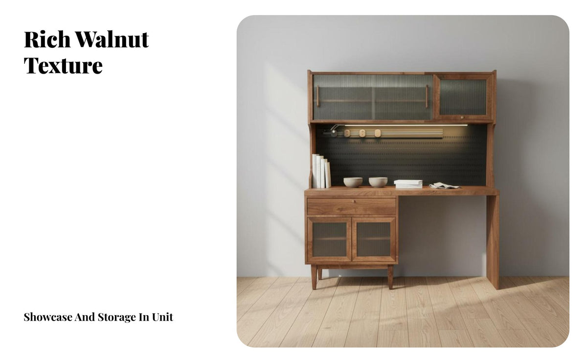 Black Walnut Dining Cabinet Space-Saving Design Dining Table Cabinet Combo Solid Wood Construction Multifunctional Kitchen Hutch for Families, Couples