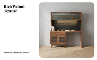 Black Walnut Dining Cabinet Space-Saving Design Dining Table Cabinet Combo Solid Wood Construction Multifunctional Kitchen Hutch for Families, Couples
