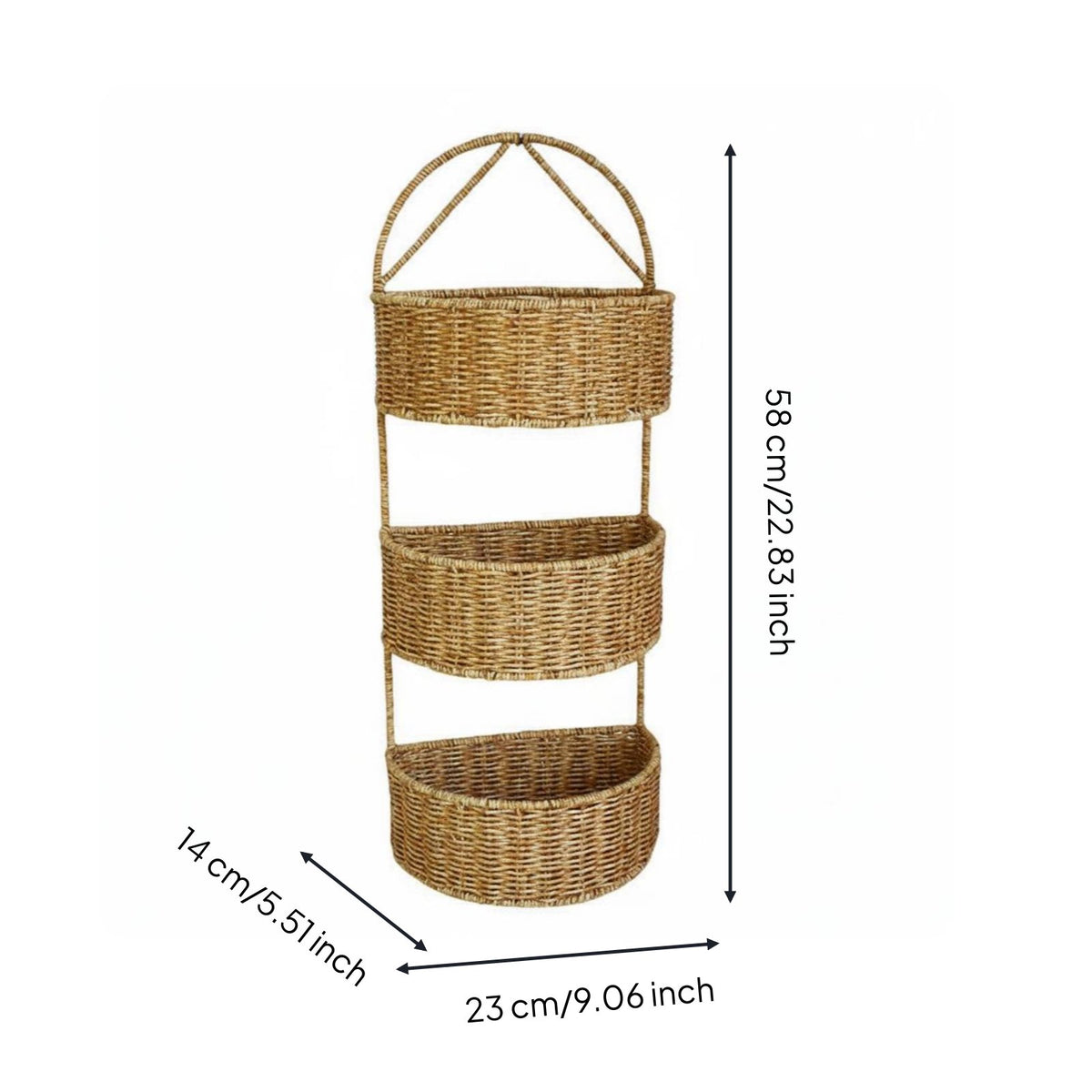 Tiered Wall Basket Space-Saving Faux Rattan Hanging Organizer Breathable Wall-Mounted Mounted Organizer for Kitchen, Washroom
