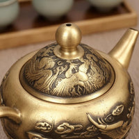Vintage Brass Teapot Auspicious Gift Dragon Bird Teapot Home Decor