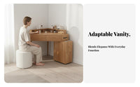Minimalist and design Corner Vanity with Drawers Space-Saving Corner Vanity with Lighted Mirror Large Storage Capacity Dressing Table Matching Stool Included for Apartment Dwellers, Homeowners, Teenagers, Small Rooms