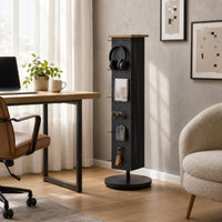 Pegboard Floor Display Wood Top Rotating Display Rack Light Neutral Finish