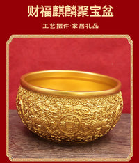 黄铜麒麟财福聚宝盆聚财聚福摆件家用客厅玄关公司开业办公室摆件