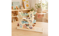 Pastel Wooden Car Ramp with Cars Tabletop Sliding Track Toy with Cars Educational Car Ramp Toy Compact for Toddlers, Preschoolers, Kids, Playroom, Nursery, Preschool