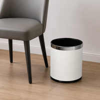 Round Leather-Metal Trash Can, White, 1.6kg, Stylish Interior for Living Room, Office