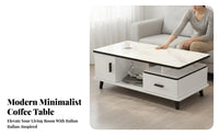 Coffee Table with Storage Marble Pattern Top Rectangular Coffee Table with Compartments Minimalist Furniture Living Room Furniture for Homeowners