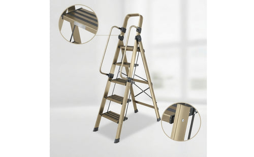 Anti-Slip A-Shaped Ladder with Handrail Folding Step Ladder with Handrails Wide Space-Saving for Homeowners