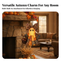 Rustic Specter Ornament with Basket | Warm Yellow Illuminated Body, Hanging specter Ornament, for Front Door