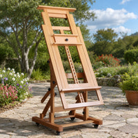 Rolling Studio Easel Horizontal and Vertical Adjustable Large Easel Solid Wood