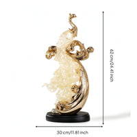 Bird Sculpture with Metallized Accents Translucent Bird Statue with Round Base Carved for Art Collectors, Entryway