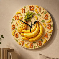 Fruit-Themed Wall Clock Decorative Botanical Pattern Clock Operated Home Decoration for Bedroom