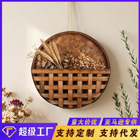 圆形室内木质挂篮壁挂装饰插花装饰田园风置物篮民宿背景墙面挂饰