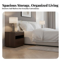Nightstand with Drawers and Shelf Walnut Finish for Adults