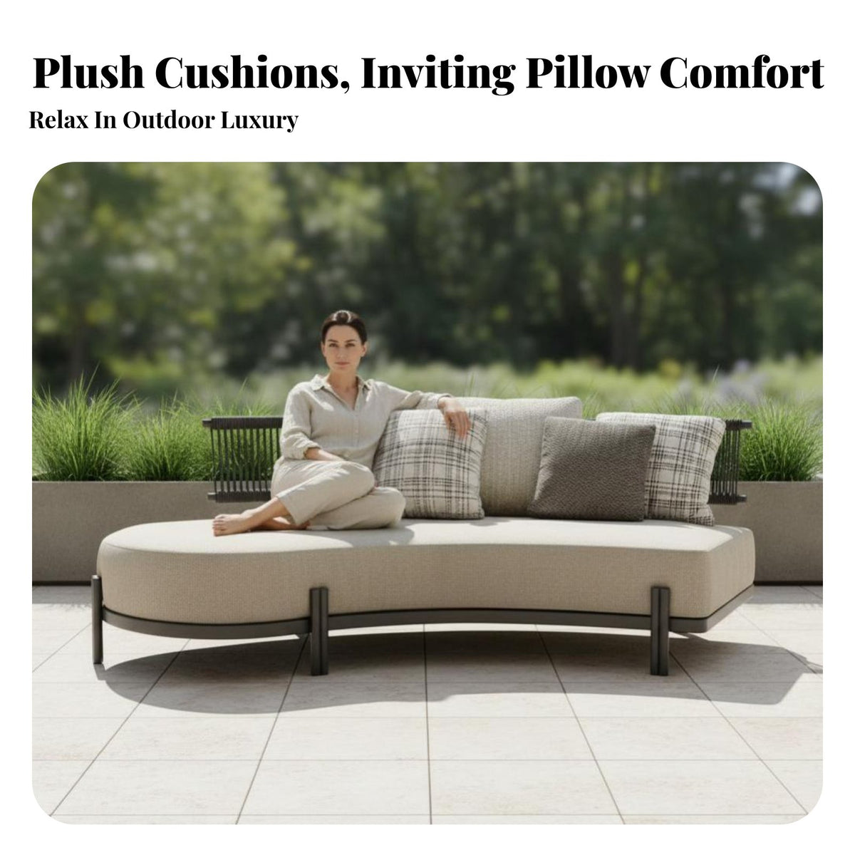 Nordic Inspired Curved Rattan Patio Couch Weather-withstandant Curved Sectional Couch Thick seat pads Garden Sofa High rearrest for guest accommodations Businesses, Entertainers, Terrace, Courtyard, rearyard, waterside