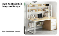1 Piece Bookshelf Desk Combo Computer Desk Study Desk with Shelves and Drawers Space-saving Modern Construction Suitable for Teens Adults Bedroom Home Office Workstation