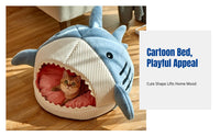 Shark-Shaped Pet Nest Semi-Enclosed Shark-Shaped Hideout All-Season Use Warm and Cozy for Indoor, Bedroom, Home