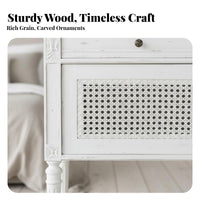 Rattan Drawer Nightstand French design Rattan Drawer End Table Vintage Design Distressed Finish for Adults, Teens, Hotel, Office