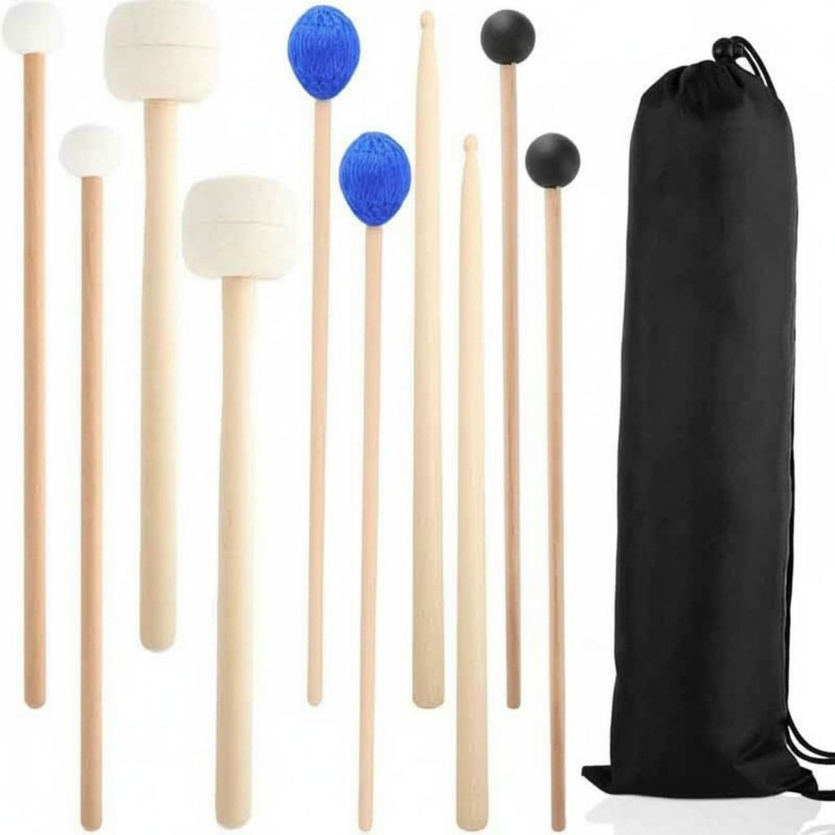 11 Pieces With Storage Bag Marimba Timpani Drumstick Set Versatile 5 Pair Percussion Mallet Set Portable Felt Head Timpani Mallets Balanced Sound for Beginners, Students, Kids