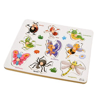Educational Puzzle Board with Knobs Easy-Grasp Wooden Peg Puzzle Sensory Toy Full-Color for Preschoolers
