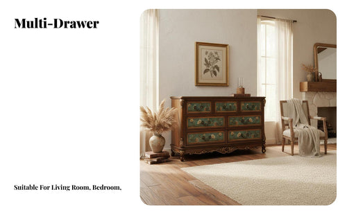 sturdy Wood Construction Colorful 5-Drawer Chest United States Country design Multi-Drawer upright Cabinet Vintage Design Accent chest of drawers Hand-Painted Finish for Decorators, Homeowners, Bedroom, Living Room, Entryway, Hallway