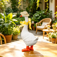 American Country Garden Resin Goose Statue with Hat