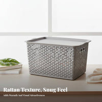 Lidded Woven& sophistication Container Stackable Storage Basket Sturdy Construction