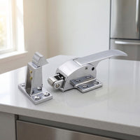 Polished Silver Latch Handle with Strike Block Compact Door Latch with Strike Residential Hardware Internal for Freezer, Cabinet