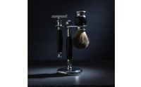Shaving Set with Stand Chrome-Finished Shaving Implement and Brush Set Manual Shaving Kit with Brush for Men, Washroom, Travel