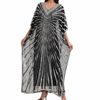 Sequins Beaded Kaftan Glittering Sequins Glitter Mesh Overlay Dress Draping Silhouette Embellished Maxi Dress for Evening Event, Party
