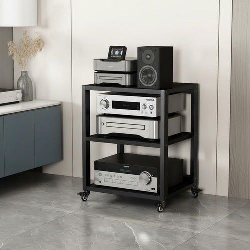 1 Piece Amplifier Stand Heavy Duty Audio Rack Steel Frame Rolling Equipment Stand Stable Multi-tier Storage Suitable for Audiophiles Home Theater Living Room