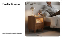 Bedside Table with Integrated Light Fluted Glass Drawer Nightstand tapactivated