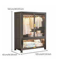 1 Piece Metal Wardrobe Cabinet Steel Storage Dustproof Bedroom Wardrobe Large Capacity Easy Assembly Carbon Steel Frame Suitable for Families Dorm Room Home Office Garage