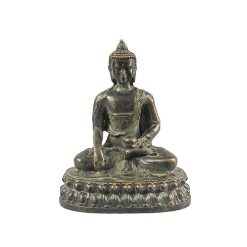 Buddha Statue with Oval Base Golden Meditating Buddha Figurine Indoor for Altar