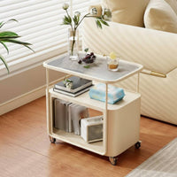 Space-Saving Rolling C-Shaped Stand with casters Side Table Multi-Functional Indoor Furniture dual-level Storage for Apartment Dwellers, Remote Workers, Living Room, Next to Sofa, Small Spaces, Beside Bed