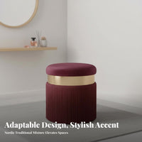 Round Tassel Footstool Nordic Style Upholstered Round Stool Breathable Textile Tasseled Vanity Seat for Bedroom