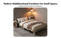 Multi-Functional Cabinet Bed with Desk Hidden Design Space-Saving Furniture Integrated Storage Easy Operation for Small Apartment Dwellers, Office Workers, homeowners, Bedroom, Guest Room