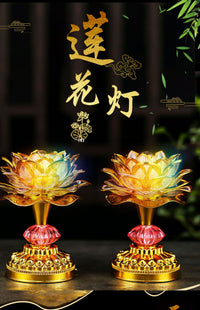 Seven-Color Lotus LED Electronic Buddha Lamp, Rechargeable, Home Use