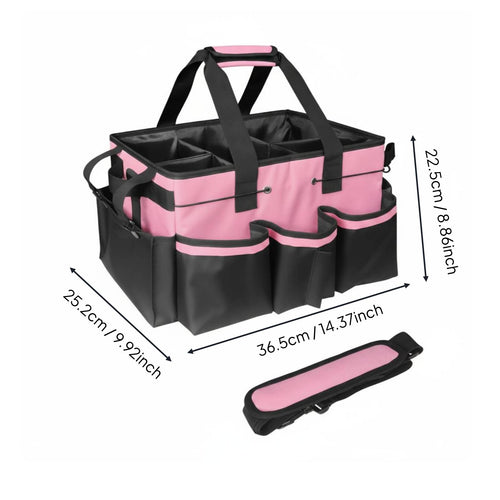 Cleaning Supply Carrier Includes Shoulder Strap Multi-Compartment Tool Tote Adjustable Dividers Car Trunk Organizer for Cleaners