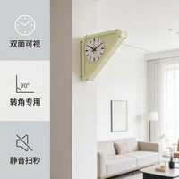 艺术免打孔三角奶白挂钟转角墙面双面静音钟表客厅亚克力磨砂钟表