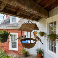 Rusted Metal Bird Feeder Weathered Finish Garden Decor Outdoor Use