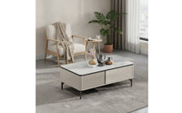 Rock Slab Coffee Table Ribbed Rectangular Coffee Table Glossy for Living Room