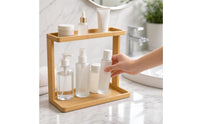 Water-Resistant Bamboo Shelf with Two Tiers Space-Saving Countertop Rack Organizer Compact Bamboo Storage Rack Natural for Bathroom Vanity, Dresser