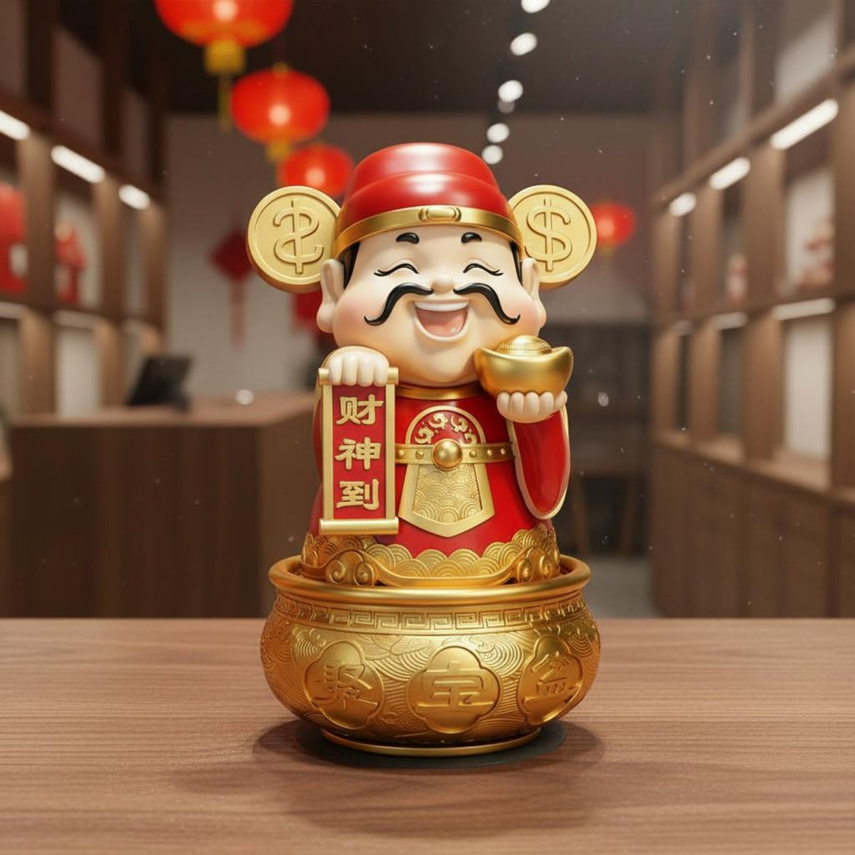 Brings Good Luck Chinese God of Wealth Statue Great Gift Idea Cai Shen Figurine Attracts Positive Energy for New Homeowners, Shop, Entryway