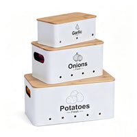 Modern Simple Metal Vegetable Storage Canister Set of 3 for Kitchen, Breathable for Potatoes, Onions, Garlic