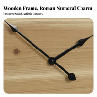 Wooden Wall Clock Roman Numeral Retro Nordic Design Round Clock Quiet for Bedroom, Living Room, Entryway