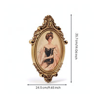 Oval Frame with Portrait Carved Decor Decorative for Living Room, Bedroom